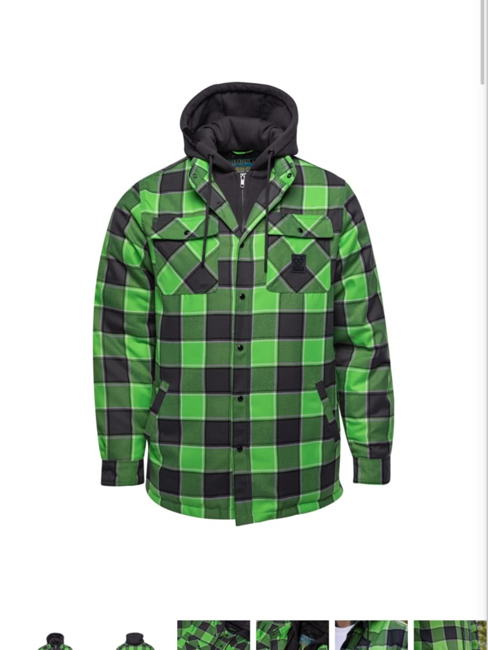 DIXXON Green and Black Plaid Hooded Shirt Jacket